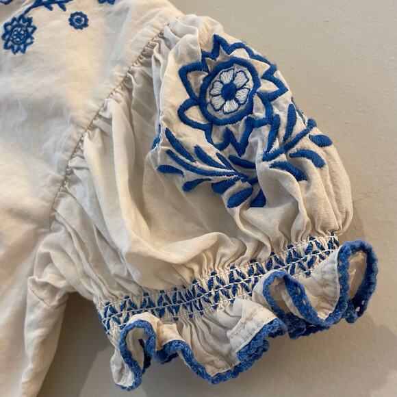 Mini Boden Embroidered Shirred Dress Floral Smocked Spring Vanilla Pod Blue 4-5Y - Picture 4 of 13